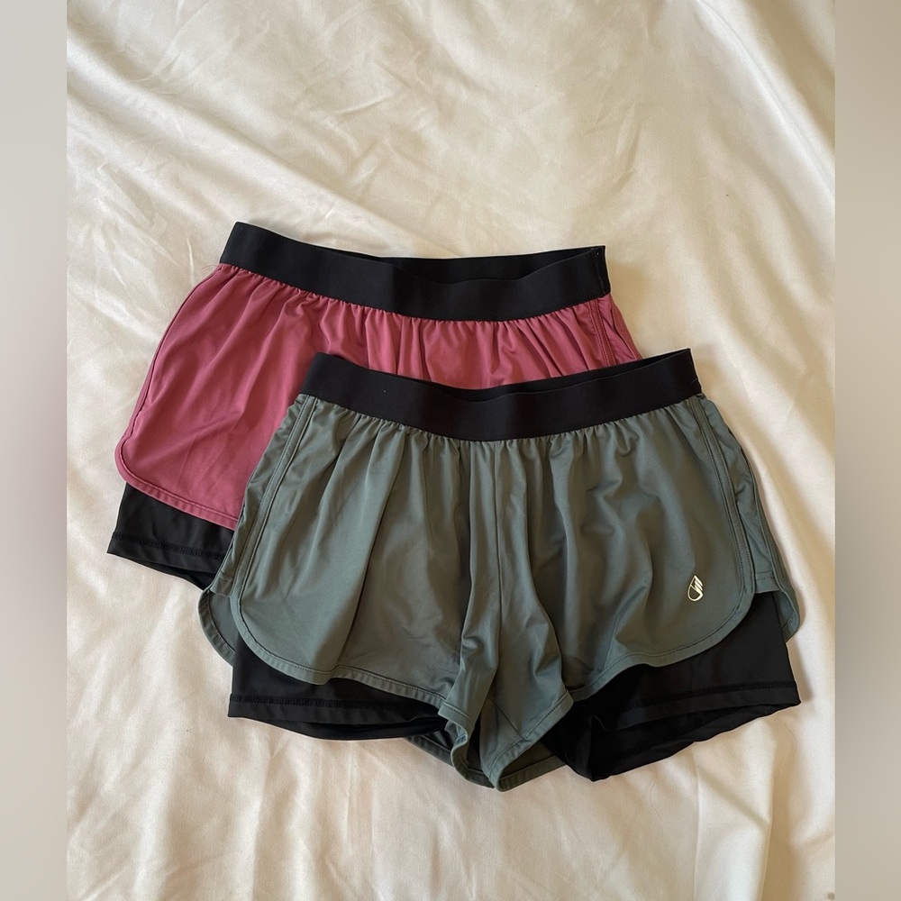 Stylish Women's Athletic Shorts - Pink and Green PAIR
